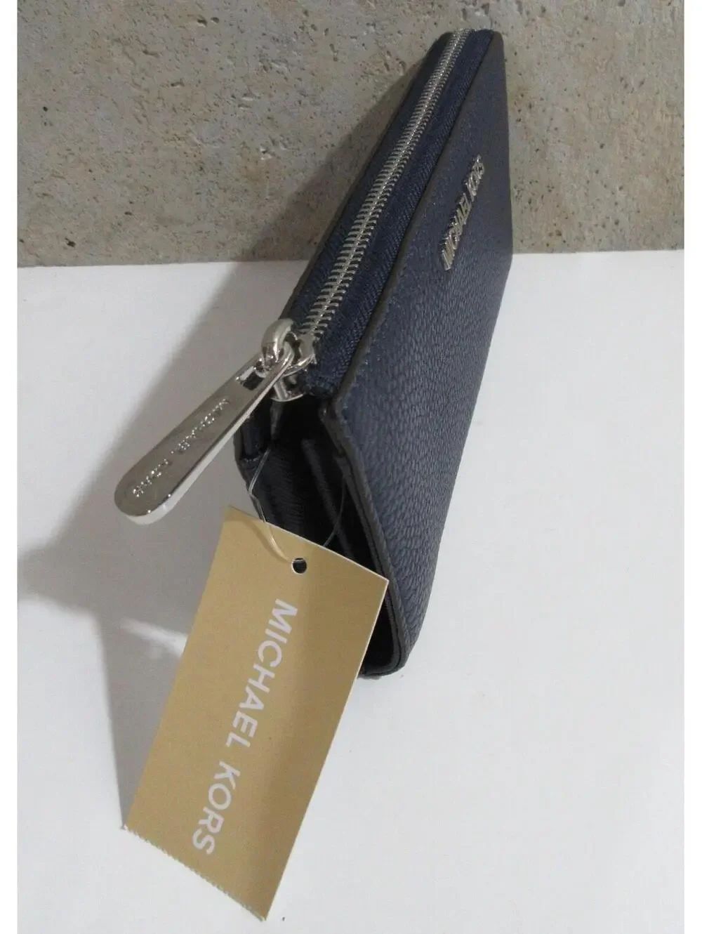 Michael Kors Bedford Large Three Quarter Zip Leather Wallet Navy / Silver - Picture 6 of 7